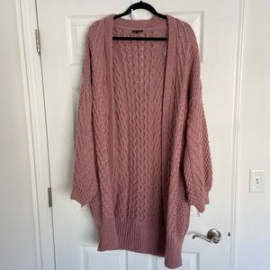 Nordstrom TopShop 8 Cardigan Long Pink Chunky Knit
